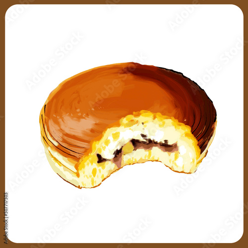 手描き厚塗り水彩の食べかけどらやきイラスト