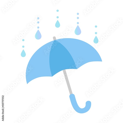 雨粒と青い傘と雨粒のイラスト