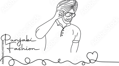 Indian Punjabi man logo, Punjabi culture vector, sketch drawing of stylish punjabi man, Indian punjabi fashion silhouette