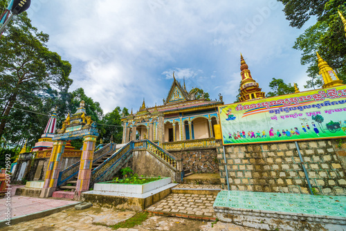 view of Chikaeng Krom pagoda in Tri Ton town, one of the most famous Khmer pagodas in An Giang province, Mekong Delta, Vietnam. Travel and religious concept. photo