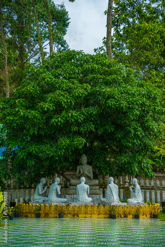 view of Chikaeng Krom pagoda in Tri Ton town, one of the most famous Khmer pagodas in An Giang province, Mekong Delta, Vietnam. Travel and religious concept.