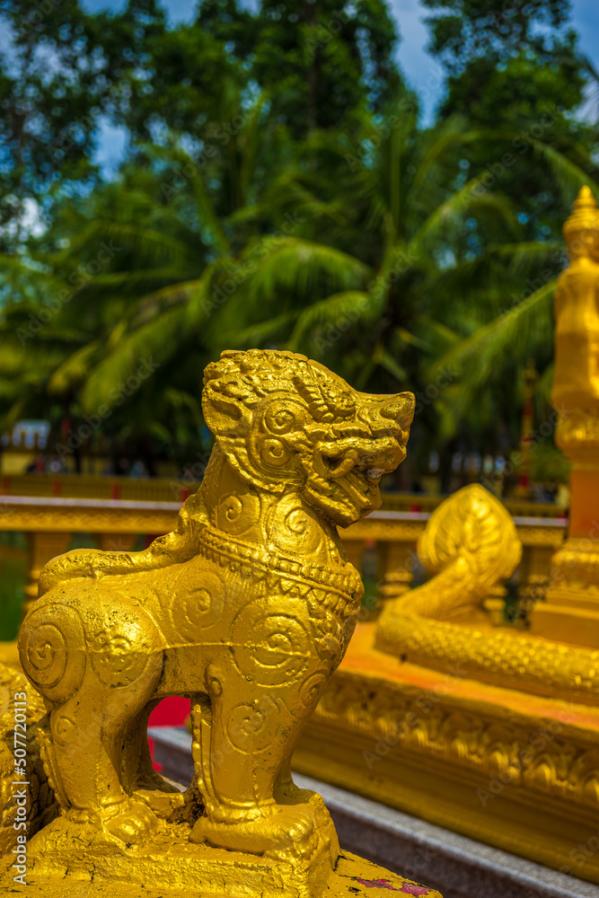 Fototapeta premium view of Xa Ton or Xvayton pagoda in Tri Ton town, one of the most famous Khmer pagodas in An Giang province, Mekong Delta, Vietnam.