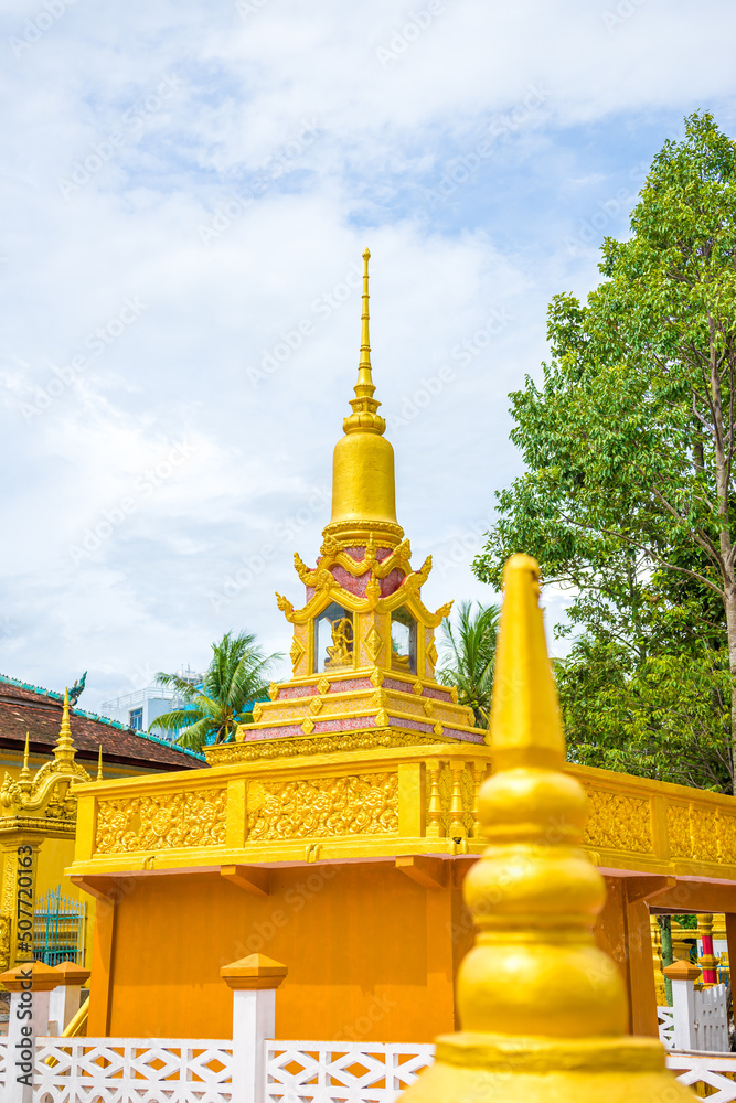 Fototapeta premium view of Xa Ton or Xvayton pagoda in Tri Ton town, one of the most famous Khmer pagodas in An Giang province, Mekong Delta, Vietnam.