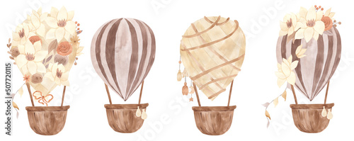 Watercolor hot air balloons illustration for kids