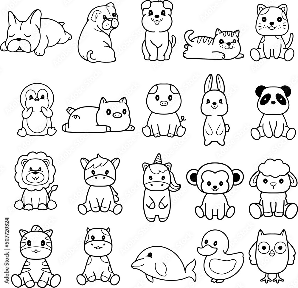 Big set wild animals and pets animals bundle coloring forest ,
headanimal, big collection of decorative for kids,baby characters,
card,hand drawn,
cartoon style.vector illustration