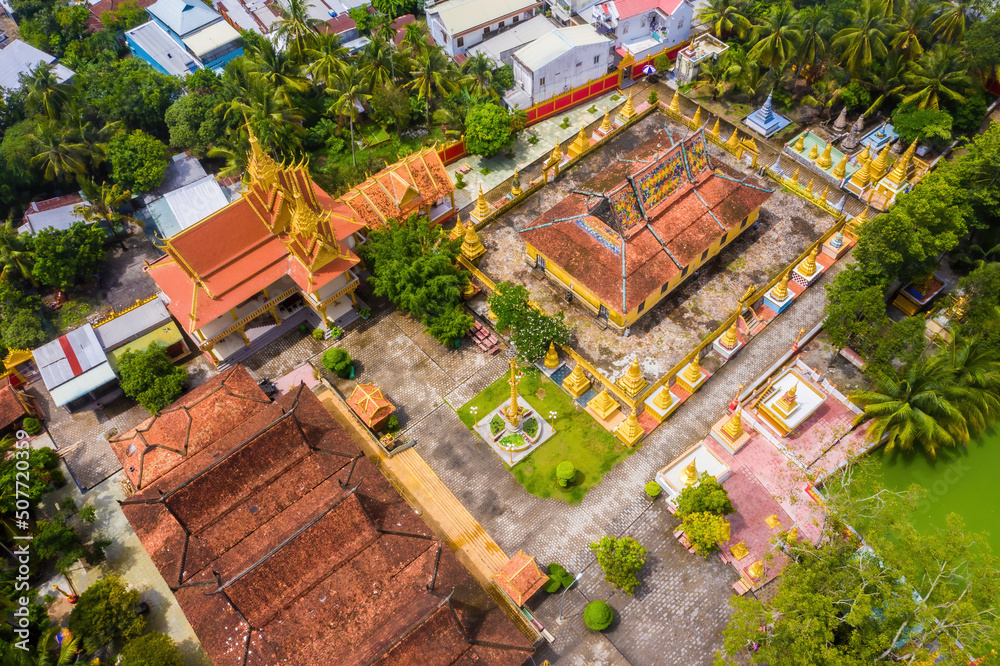 Fototapeta premium view of Xa Ton or Xvayton pagoda in Tri Ton town, one of the most famous Khmer pagodas in An Giang province, Mekong Delta, Vietnam.