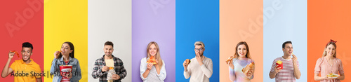 Set of young people eating ...
