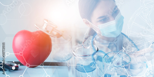 Collage with doctor, red he...