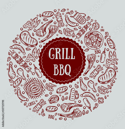 beautiful vector pattern of double bbq and grill icons