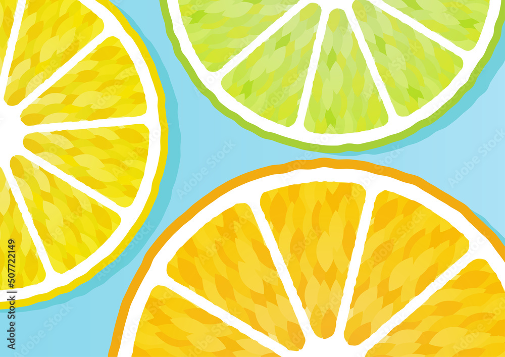 夏をイメージしたレモン ライム オレンジの柑橘系の背景 壁紙 素材 Stock Vector Adobe Stock