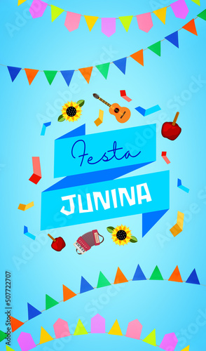 Fototapeta Naklejka Na Ścianę i Meble -  Beautiful greeting card for Festa Junina (June Festival) with traditional symbols