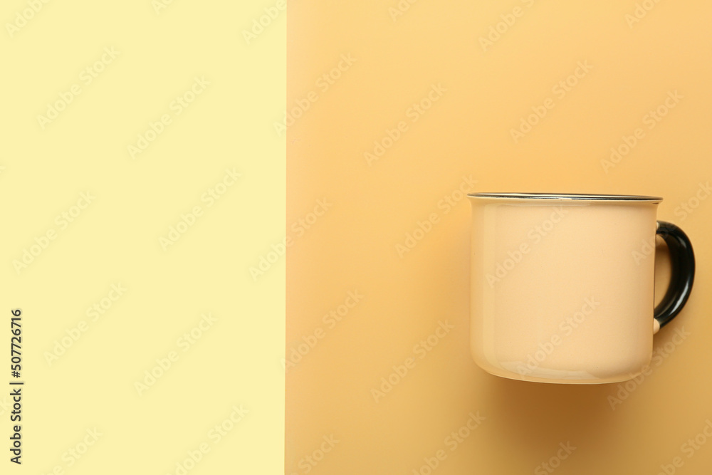 New ceramic cup on color background New ceramic cup on color background