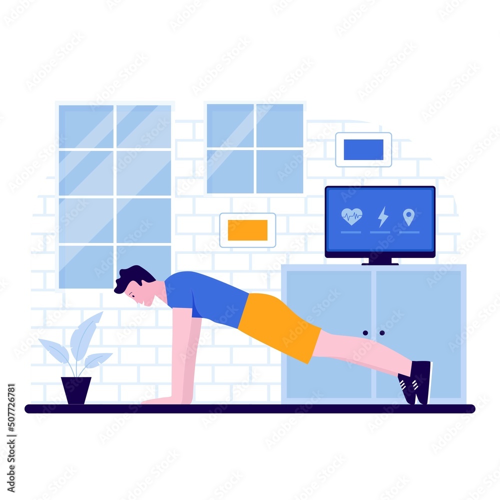 Flat design of man exercise at home. Illustration for websites, landing pages, mobile applications, posters and banners. Trendy flat vector illustration Flat design of man exercise at home. Illustration for websites, landing pages, mobile applications, posters and banners. Trendy flat vector illustration