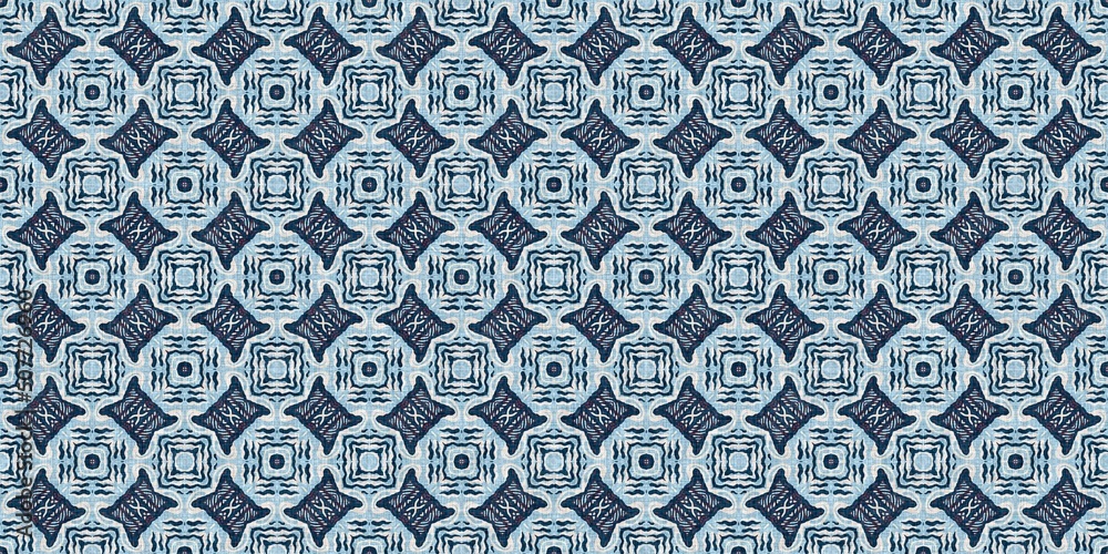 Indigo blue red batik geo nautical seamless border pattern. Modern marin geometric kaleidoscope banner. Nantucket fabric textile style. Summer rustic masculine worn linen effect edging trim tape Indigo blue red batik geo nautical seamless border pattern. Modern marin geometric kaleidoscope banner. Nantucket fabric textile style. Summer rustic masculine worn linen effect edging trim tape