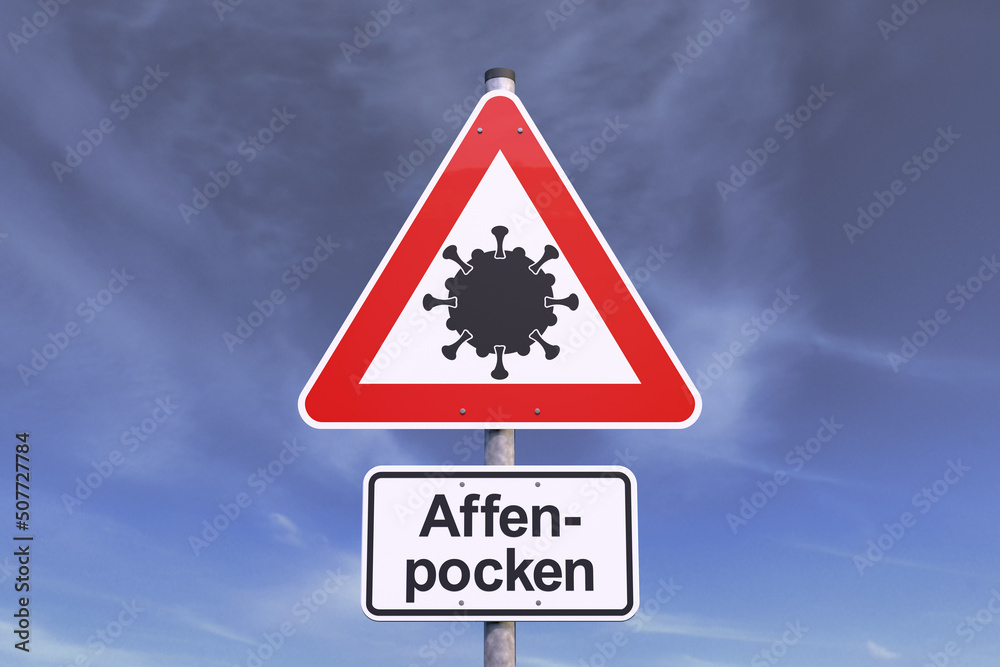 3d Illustation - Verkehrsschild - Affenpocken - Himmel - Wolken 3d Illustation - Verkehrsschild - Affenpocken - Himmel - Wolken