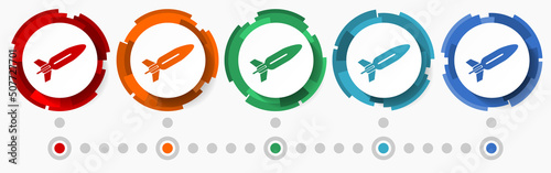 Missle, war concept vector icon set, modern design abstract web buttons in 5 color options, infographic template for webdesign and mobile apps