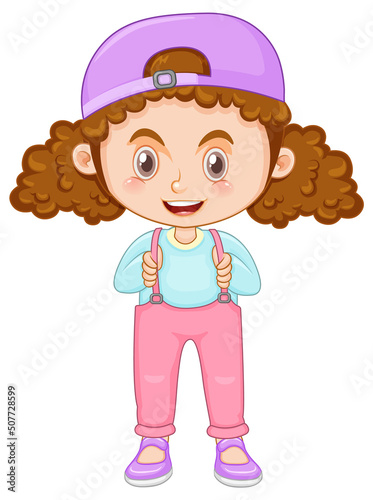 Cute girl cartoon character with curly pigtail hair