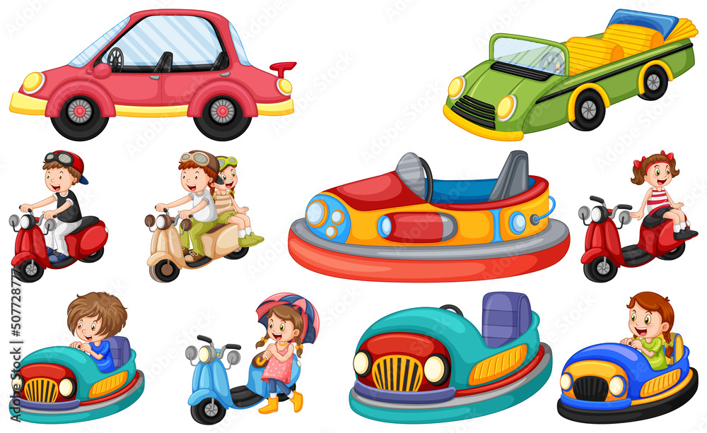 Set of kids riding Go-Kart Set of kids riding Go-Kart
