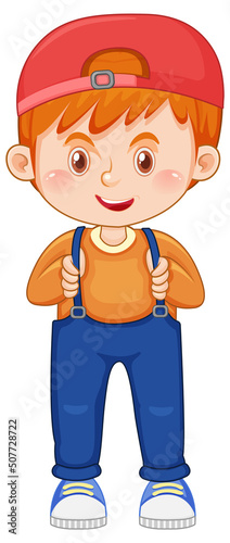 Cute boy cartoon character wearing cap on white background