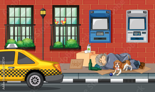 Outdoor scene with homeless people