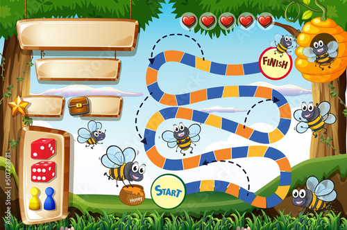 Game design with bee flying in forest