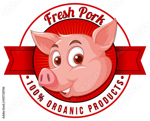 Pig cartoon character logo for pork products