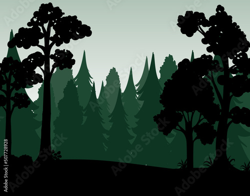 Silhouette shadow of forest scene