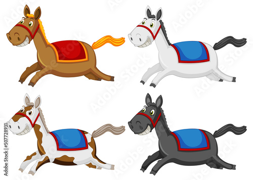 Set of horse running on white background