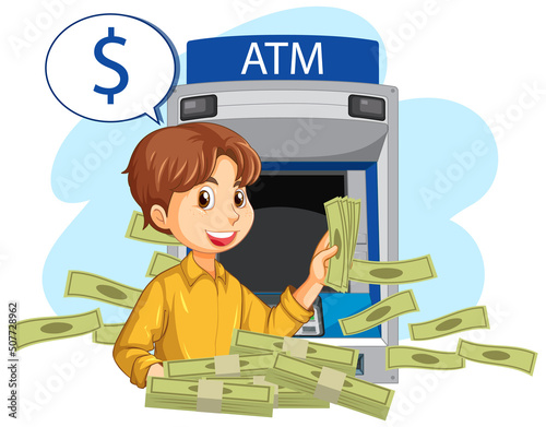 A man withdraw money from atm machine