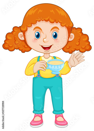 Set of girl holding a tea cup