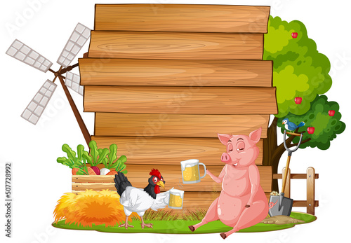 Empty banner template with farm animals