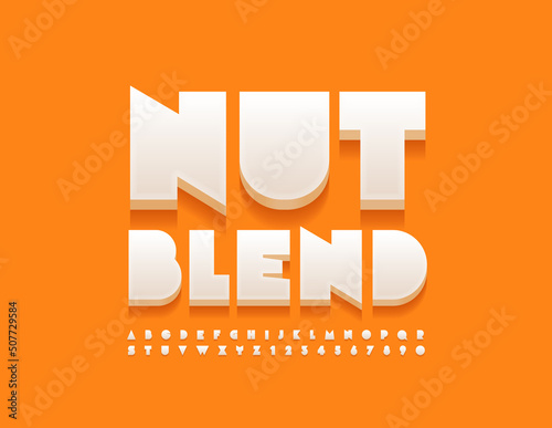 Vector creative template Nut Blend with Abstract style Font. White modern Alphabet Letters and Numbers set
