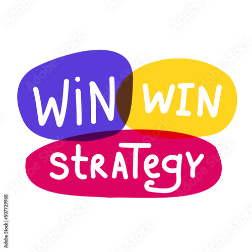 Win-win strategy idea on colourful bubbles on the isolated background. Business office communication advertisement announcement agreement positive, advantageous for both sides. Banner for web article.