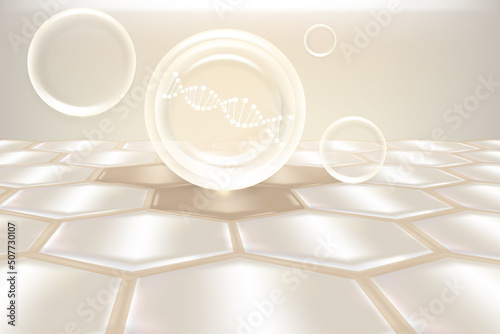 Hyaluronic acid hair and skin solutions ad, white collagen serum drop over skin cells with cosmetic advertising background ready to use, illustration vector.