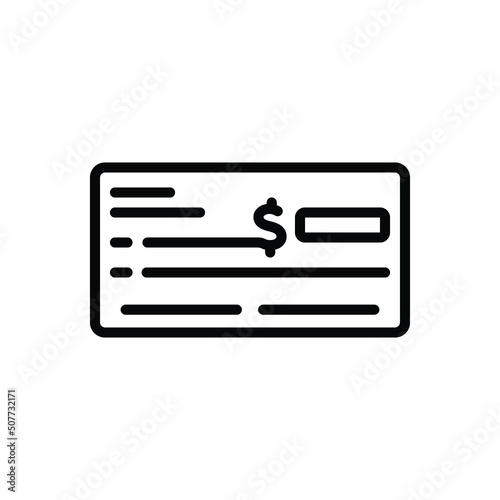 Black line icon for cheque