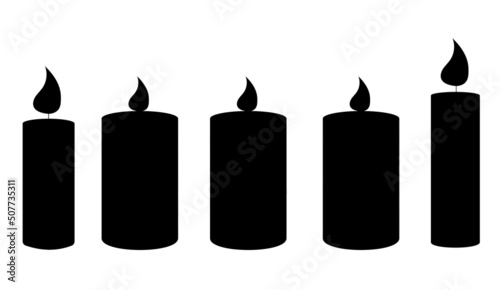 Silhouette of a set of candles. Burning cute wax and paraffin scented candles.Candles decor for home