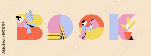 Concept of book exchange, bookcrossing between students, friends or children. Illustration of a festival, club of education, knowledge and reading. Isolated flat vector illustration for banner, poster