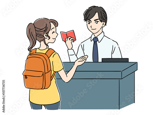 入国審査をする女の子