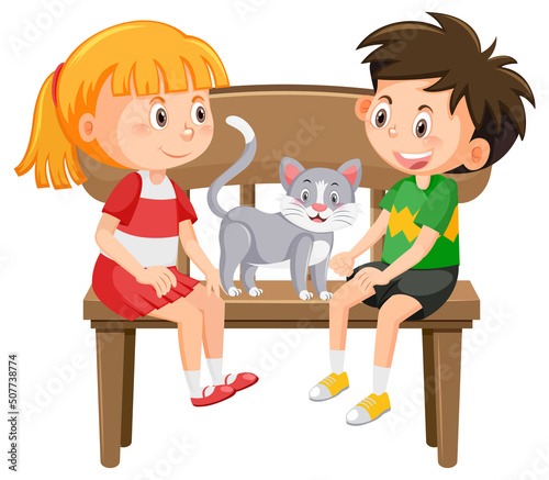 Two children sitting on bench