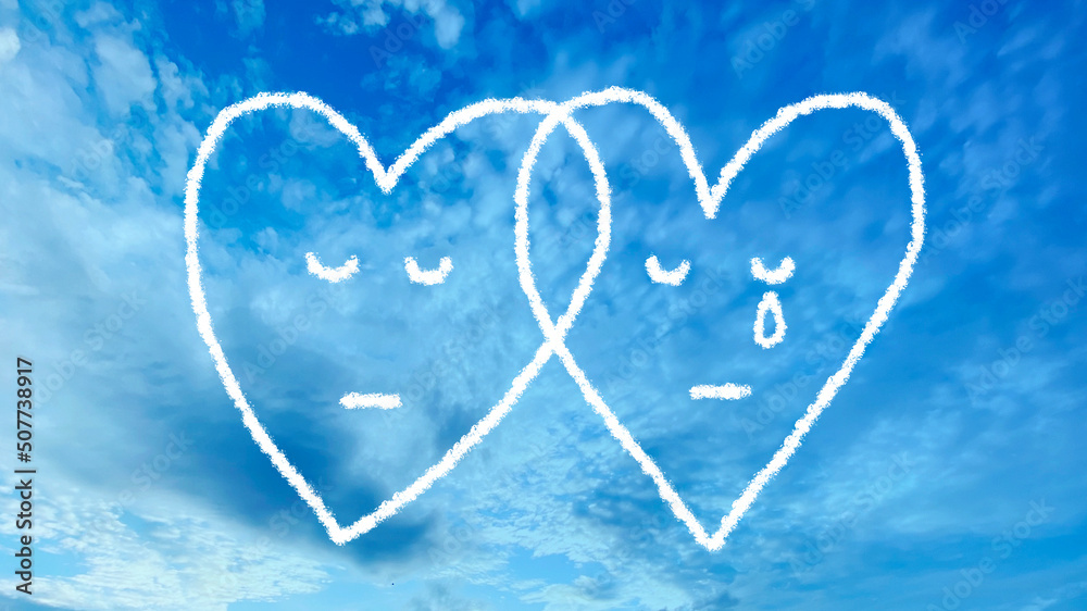 2つの手描きのハートと悲しみイラスト 青空背景 Stock Illustration Adobe Stock