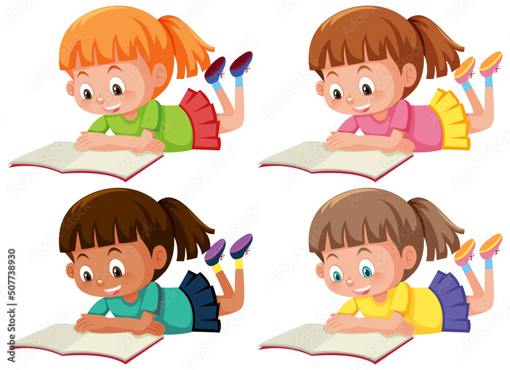 A girl lay down reading a book A girl lay down reading a book