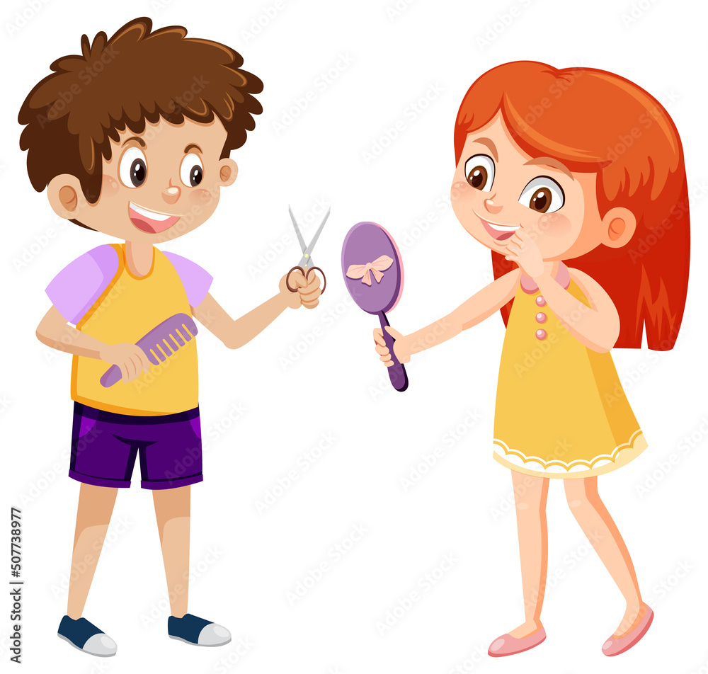 Kids holding hairdressing tools on white background Kids holding hairdressing tools on white background
