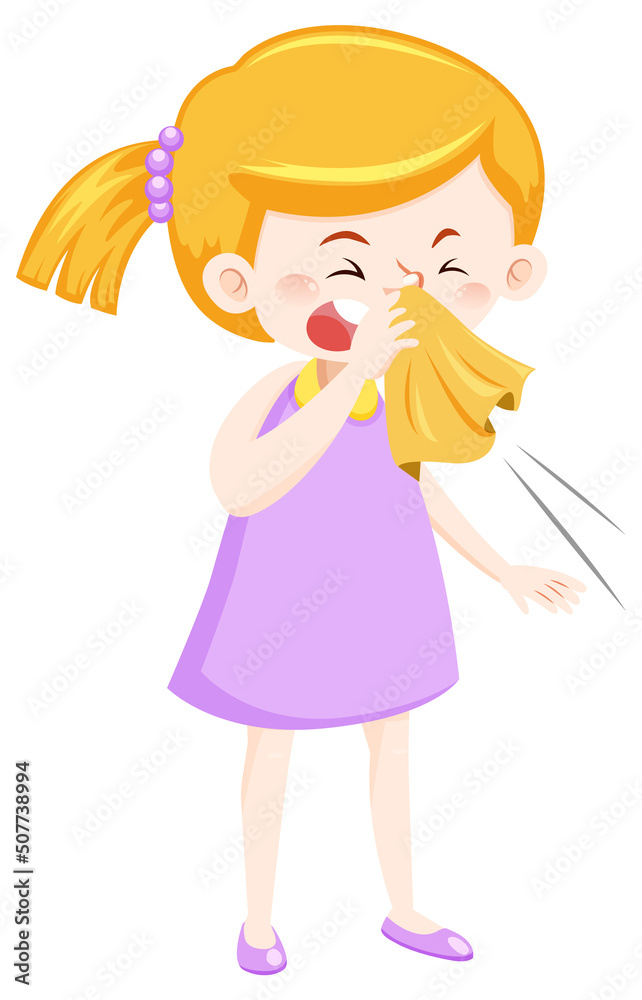 A sick girl cartoon character on white background