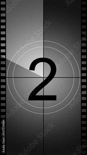 Old movie countdown reel in 9x16 format for TikTok and Instagram Reels. Black and White with Grain added. photo