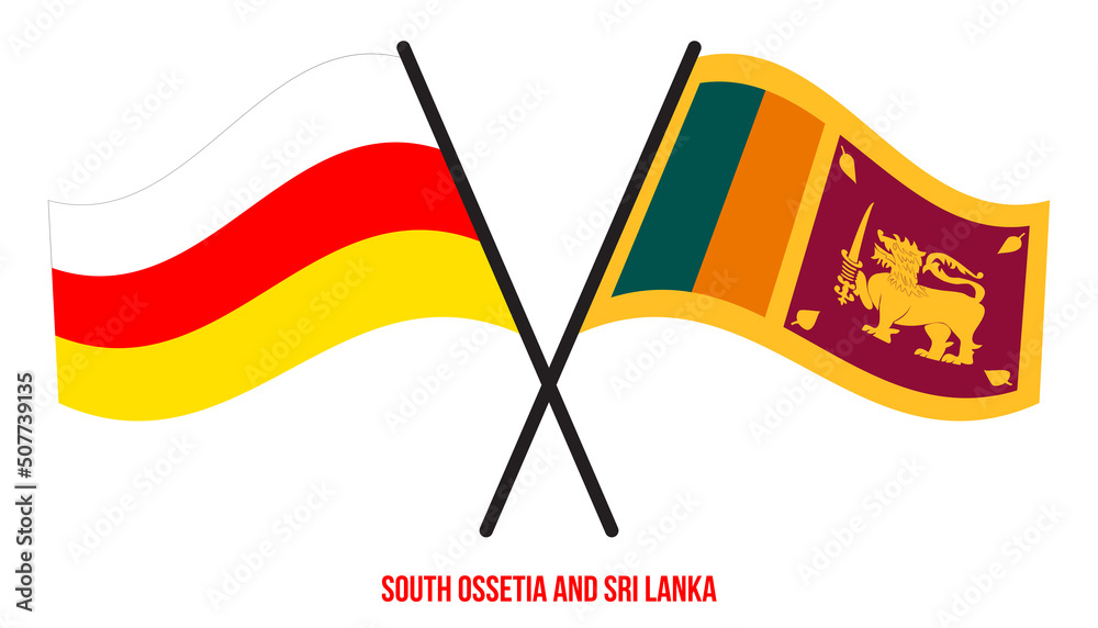 South Ossetia and Sri Lanka Flags Crossed And Waving Flat Style. Official Proportion. Correct Colors South Ossetia and Sri Lanka Flags Crossed And Waving Flat Style. Official Proportion. Correct Colors