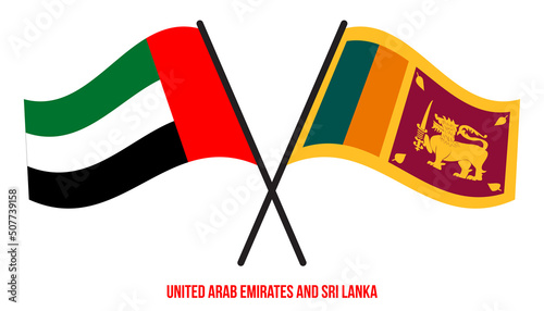United Arab Emirates and Sri Lanka Flags Crossed And Waving Flat Style. Official Proportion.