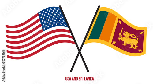 USA and Sri Lanka Flags Crossed And Waving Flat Style. Official Proportion. Correct Colors.