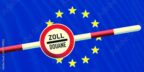 Flagge der Europäischen Union EU, Zoll und eine Schranke photo