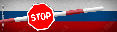 Flagge von Russland, Schranke und Stop Schild photo