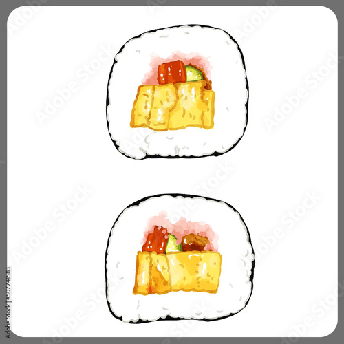 手描き水彩の五目太巻き寿司イラスト2